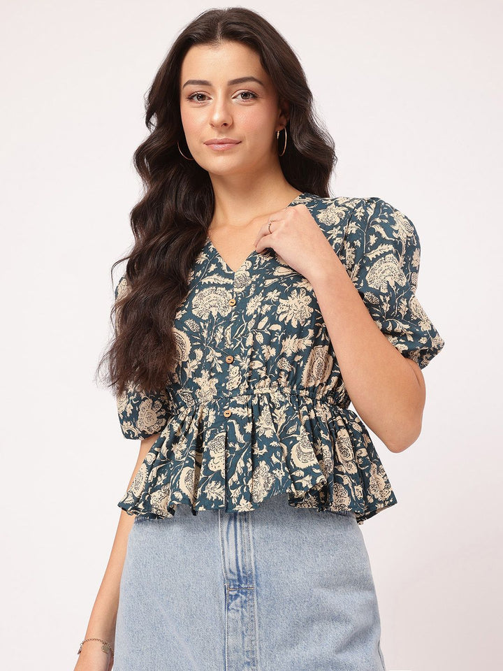 DressBerry Laid-Back Luxe Indie Floral Cinched Waist Top