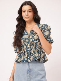 DressBerry Laid-Back Luxe Indie Floral Cinched Waist Top