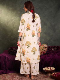 Indo Era Floral Printed Pure Cotton V-Neck A-Line Kurta With Palazzos