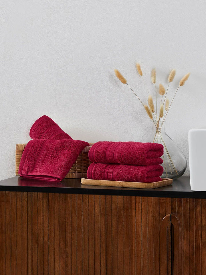 MYTRIDENT Set of 4 Red Soft  Plush 500 GSM Cotton Hand Towels