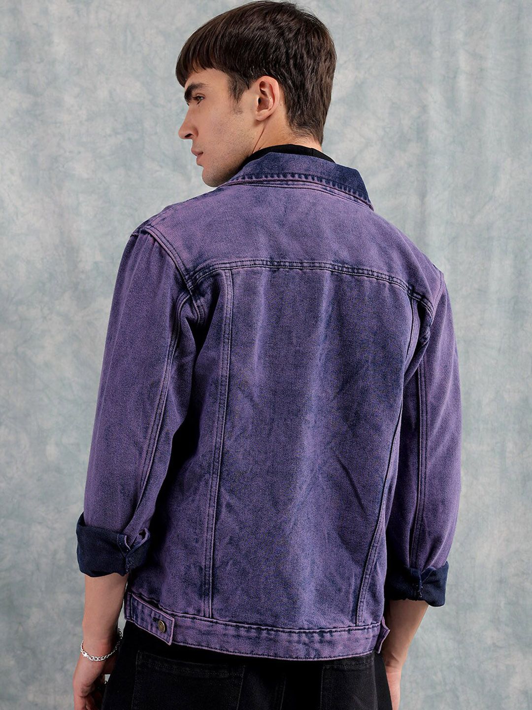 The Indian Garage Co Men Slim Fit Washed Denim Jacket with Flap Pockets