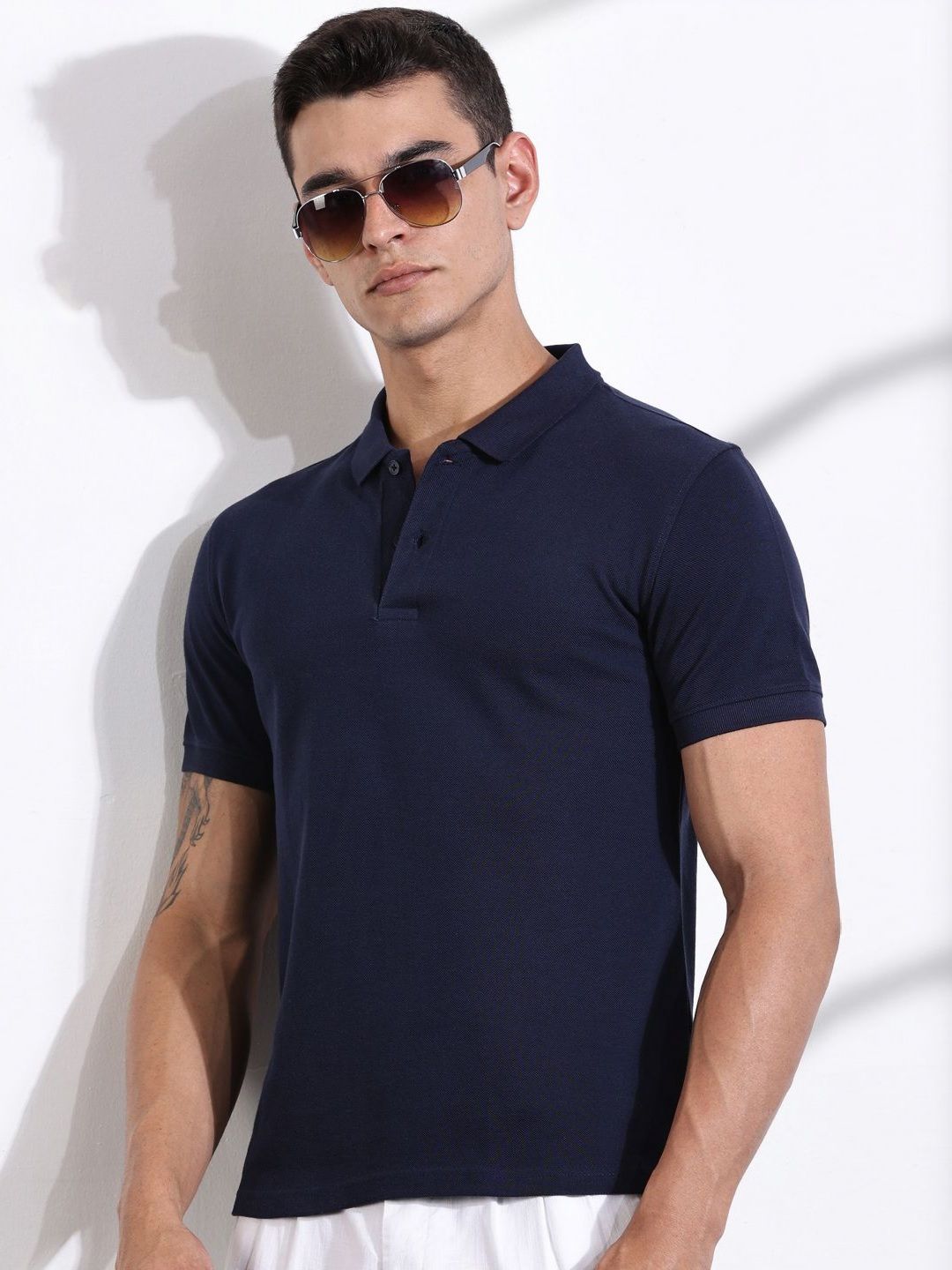 Thomas Scott Men Solid Polo Collar Cotton T-shirt