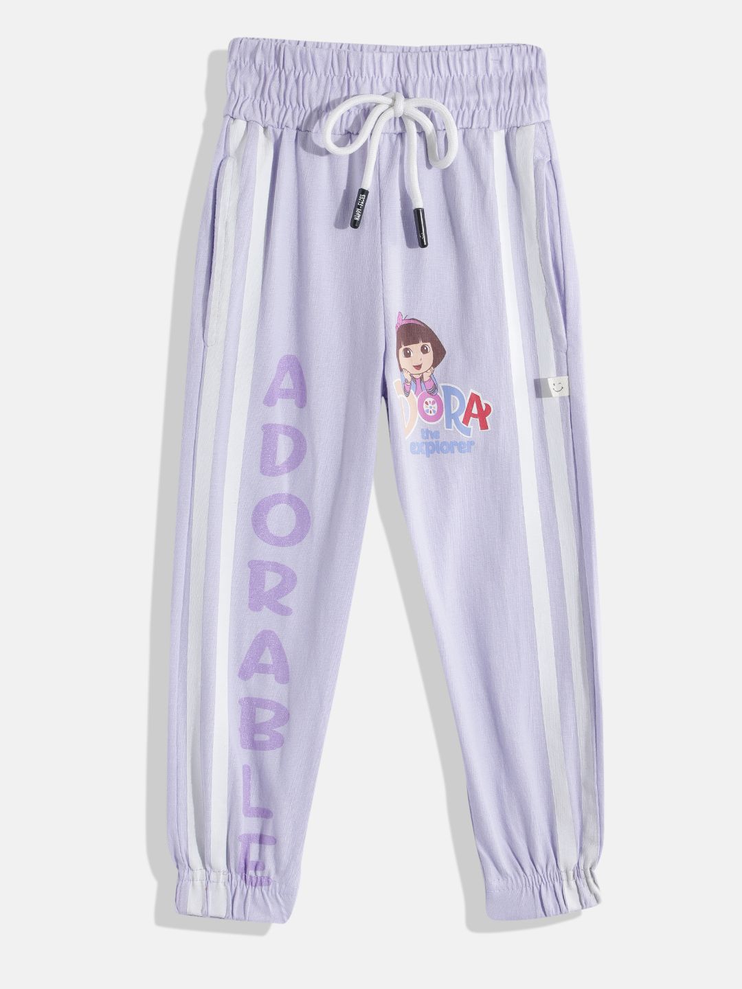 Happy Faces Girls Striped Dora Print Pure Cotton Joggers