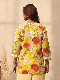 Rumah Wanita Chikankari Cotton Kuning Chikankari Sulam Kurta