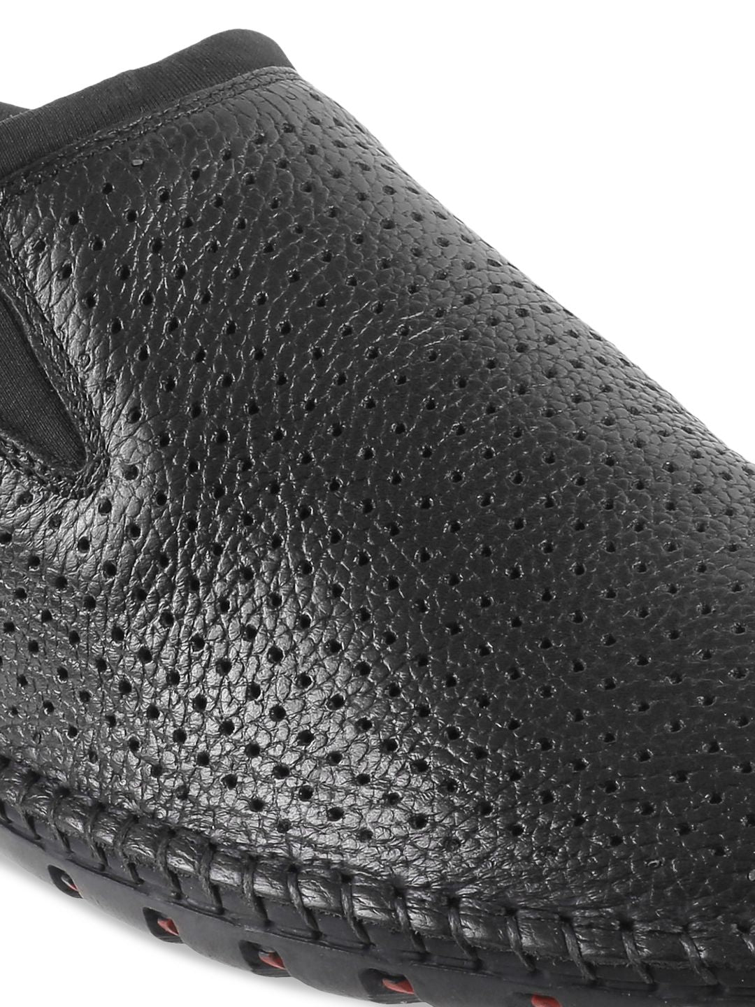 Mochi Men Black Textured Leather Slip-Ons