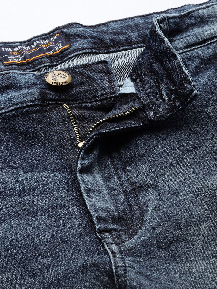 The Indian Garage Co Men Blue Slim Fit Mildly Distressed Light Fade Stretchable Jeans