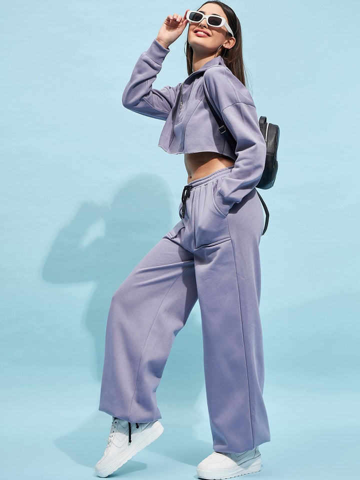 STREET 9 Lavender Mock Collar Crop Pure Cotton Sweatshirt