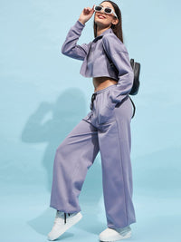 STREET 9 Lavender Mock Collar Crop Pure Cotton Sweatshirt