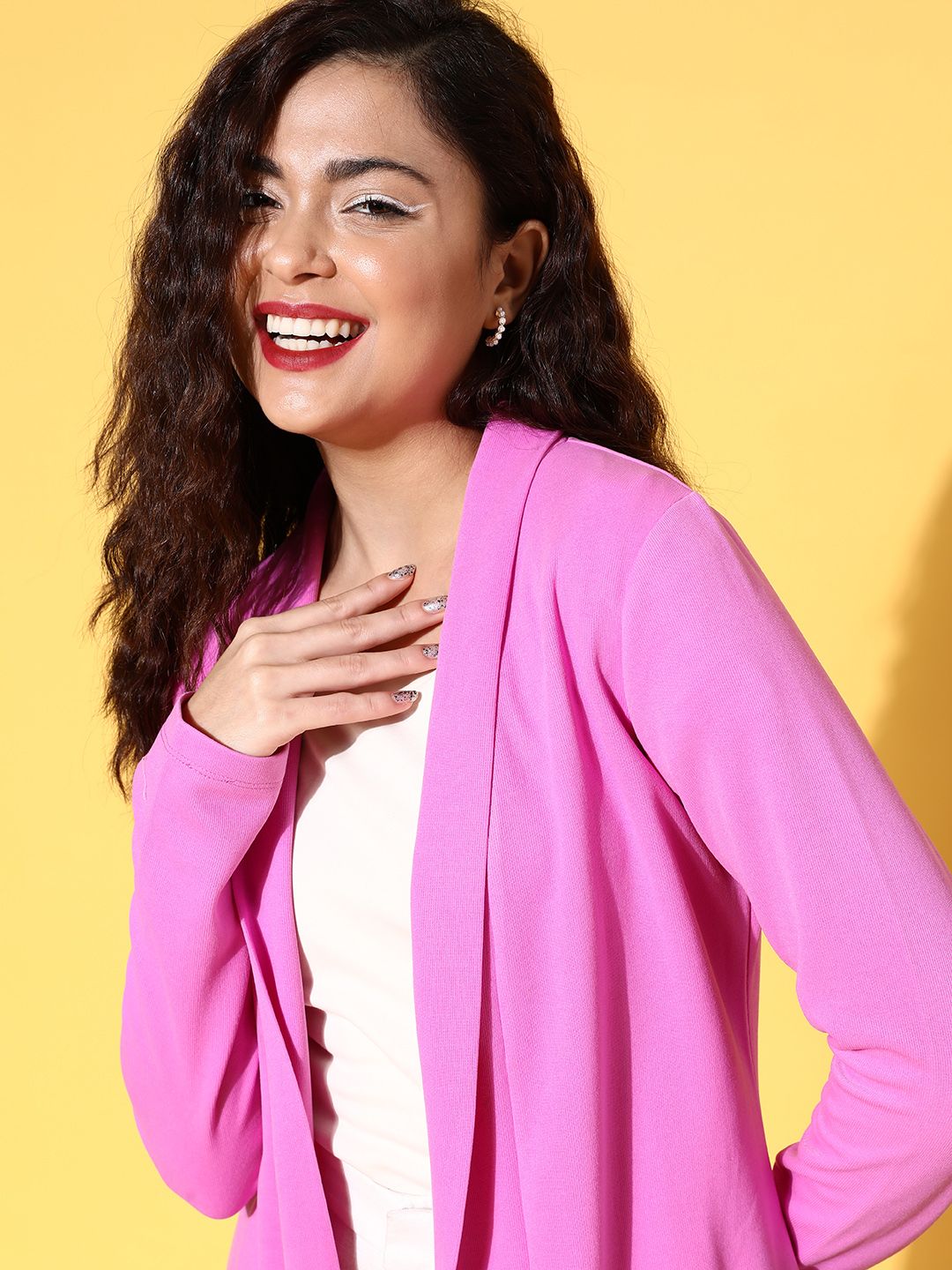 SASSAFRAS Women Mauve Solid Open Front Longline Shrug