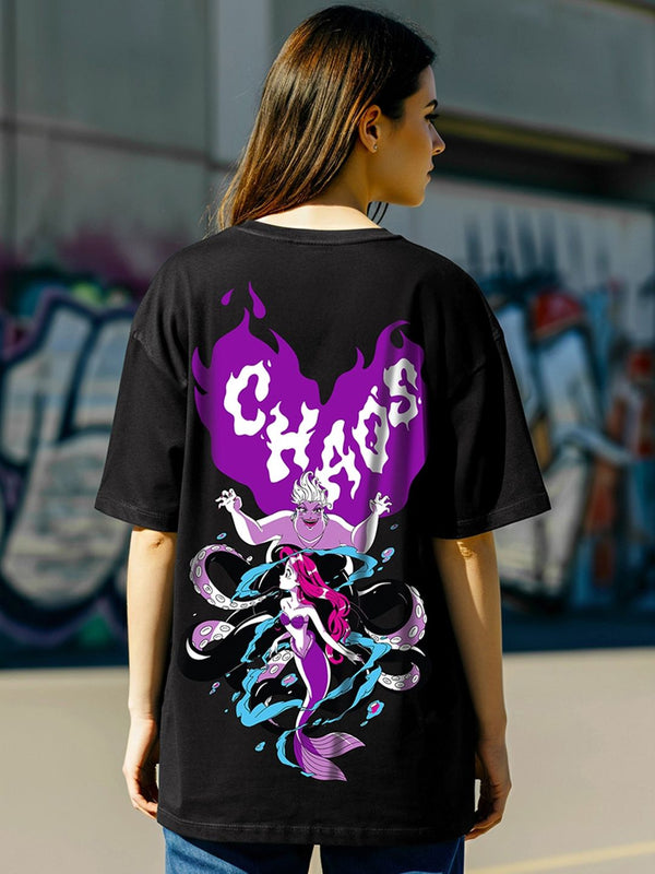 Bewakoof Disney Merchandise Black Pure Evil Graphic Printed Pure Cotton Oversized T-shirt