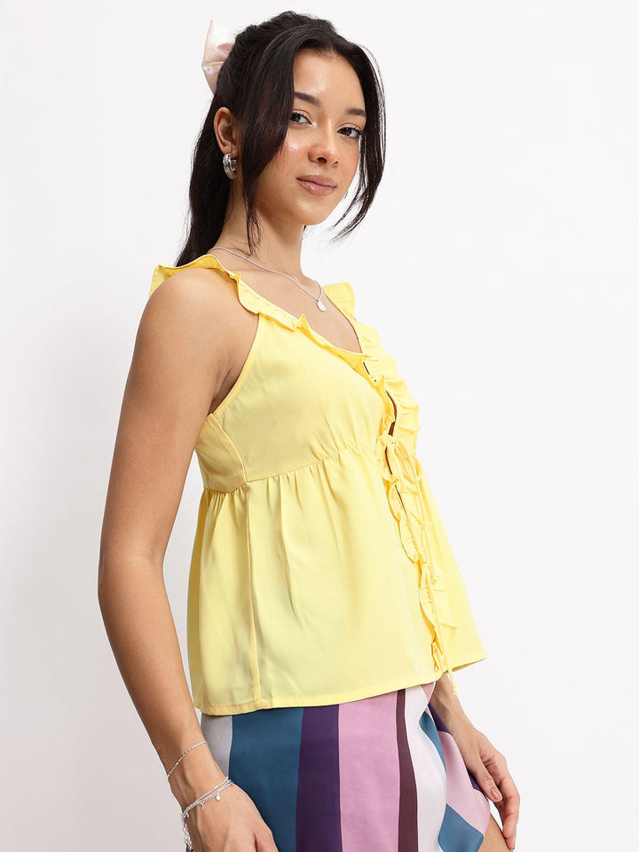 DressBerry Buttery Yellow Front Tie-Ups A-Line Top
