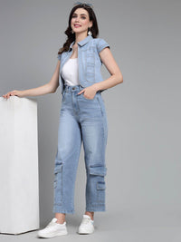 Style Quotient Women Open Front Crop Denim Shrug