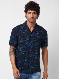 SPYKAR spread collar Short Sleeves Printed Casual Cotton Shirt