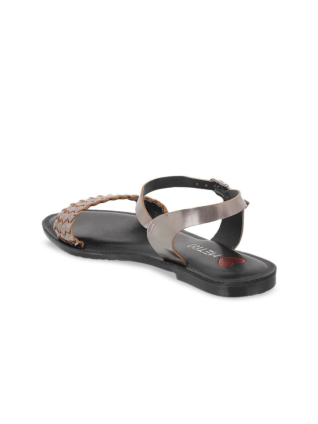 Metro Women Taupe Woven Design Open Toe Flats
