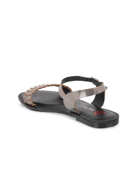 Metro Women Taupe Woven Design Open Toe Flats