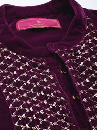 House of Pataudi Embellished Sequinned Velvet Finish Jashn Kurta