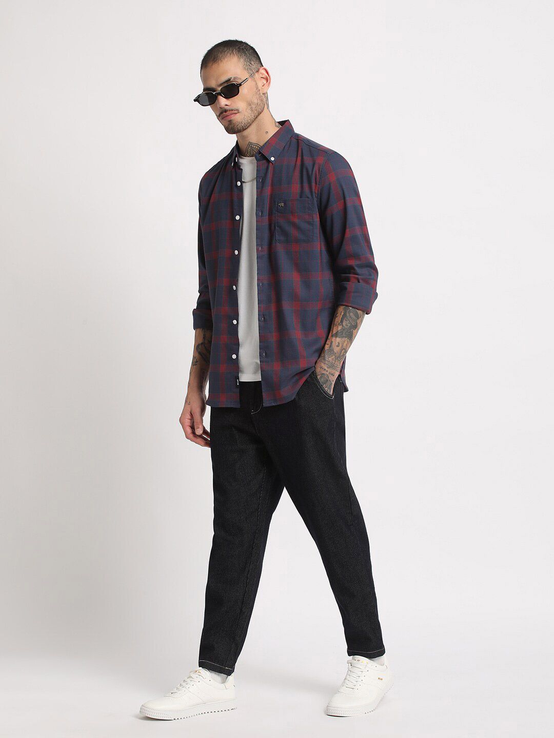 THE BEAR HOUSE Slim Fit Checked Button-Down Collar Casual Shirt