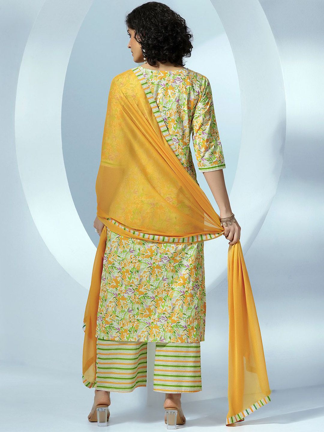 Libas Women Floral Printed Regular Pure Cotton Kurta with Palazzos &  Dupatta