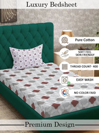 Myntra Elegant Homes Grey Geometric 400 TC Single Bedsheet with 1 Pillow Covers