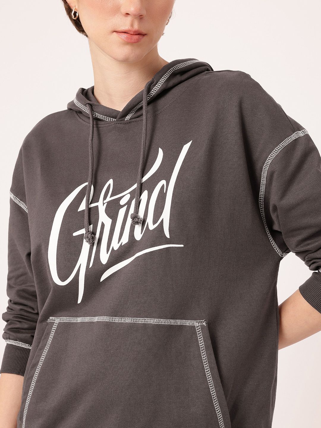 DressBerry Printed Hooded Cotton Terry Relaxed Fit Sweatshirt