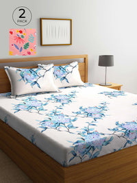 KLOTTHE Warna Krim & Warna Peach Bunga 300 TC 2 Cadar King dengan 4 Sarung Bantal