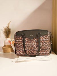 ZOUK Floral Printed Structured Jute Shoulder Bag