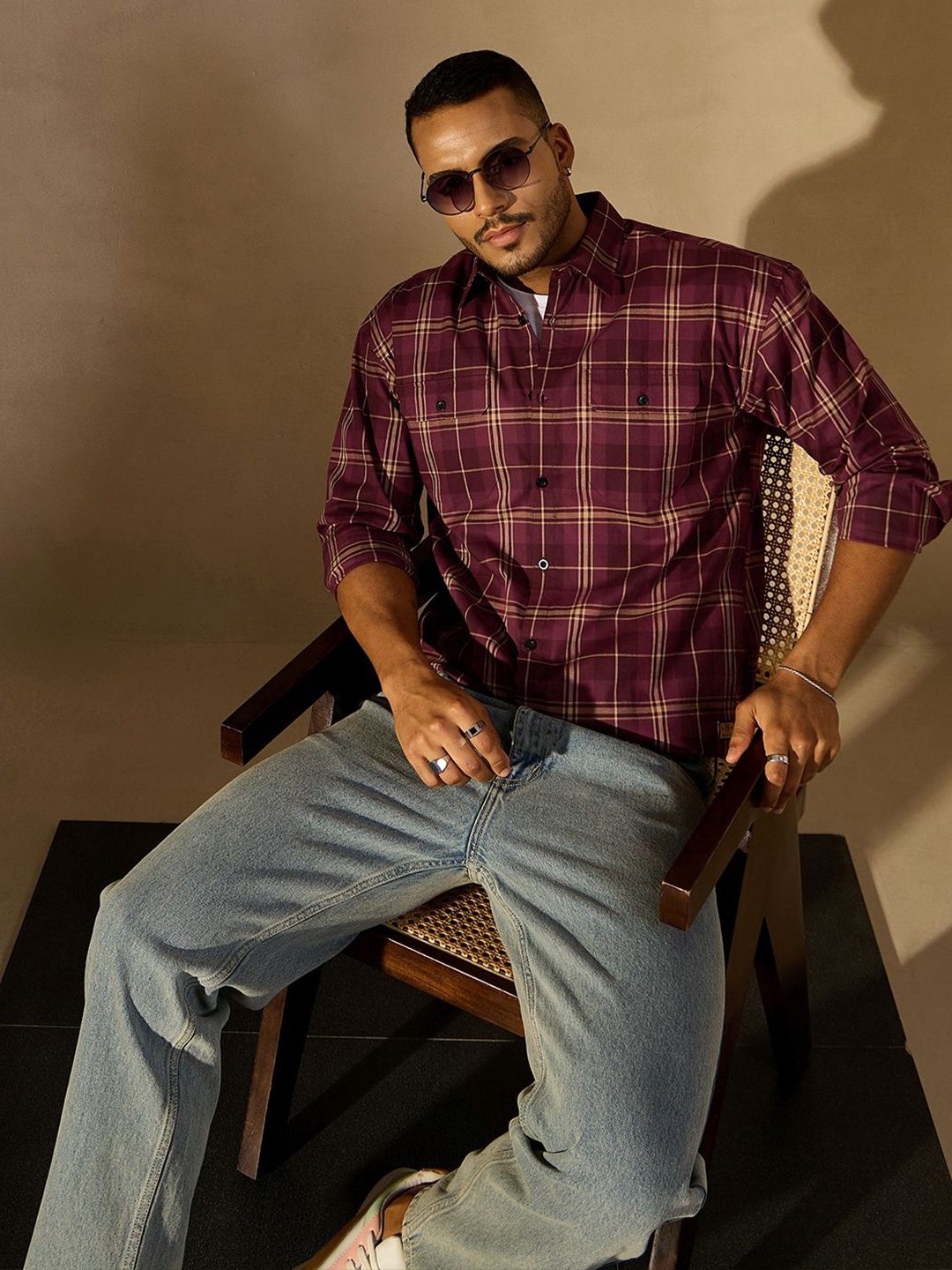 DENNISON Men Tartan Checked Drop Shoulder Oversized Shirt
