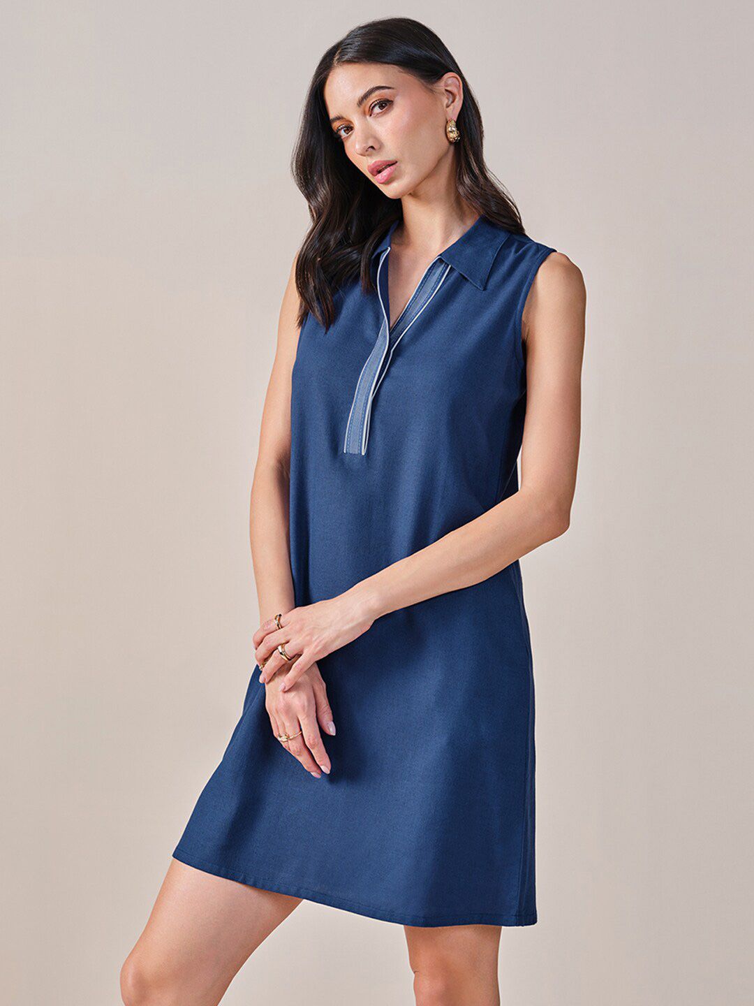 AND Shirt Collar Sleeveless A-Line Dress
