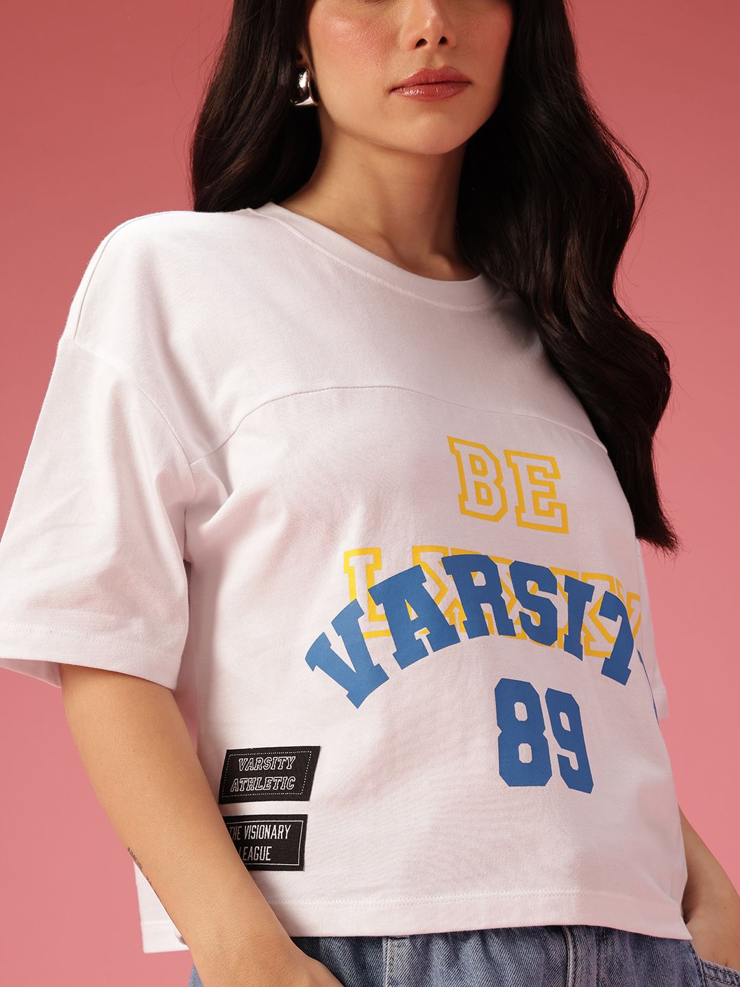 DressBerry Women Typography Printed Drop-Shoulder Sleeves Pure Cotton Boxy T-shirt