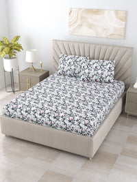 BOMBAY DYEING Florentine Grey Printed Pure Cotton 144 TC Queen Bedsheet Set 2.28 X 2.54 m