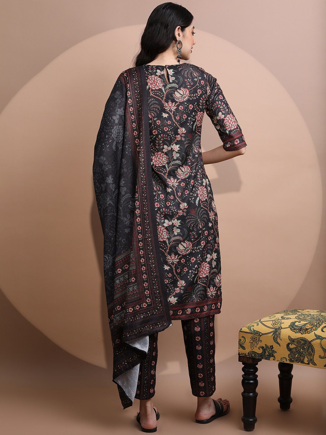 Vishudh Women Faux Pashmia Floral Printed Kurta with Palazzos & Dupatta