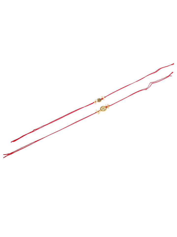 NVR Unisex Set of 2 Pearls Swastik Desgin Thread Rakhi with Roli Chawal Chandan Mishri