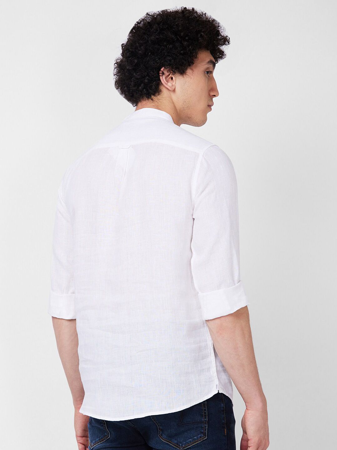 SPYKAR Mandarin Collar Long Sleeves Casual Linen Shirt