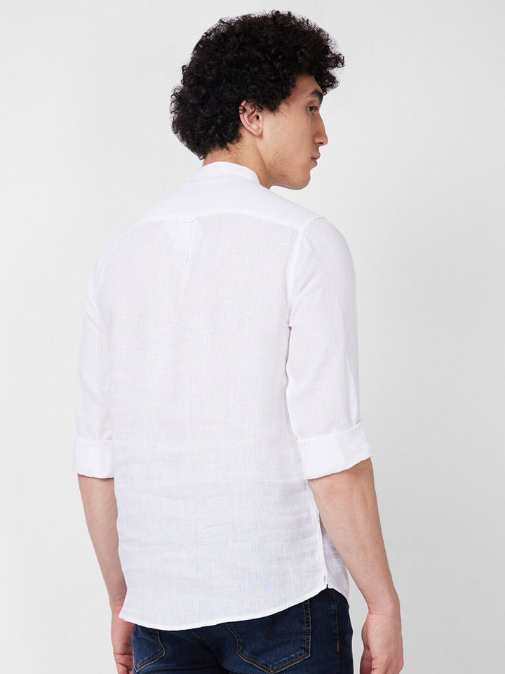 SPYKAR Mandarin Collar Long Sleeves Casual Linen Shirt