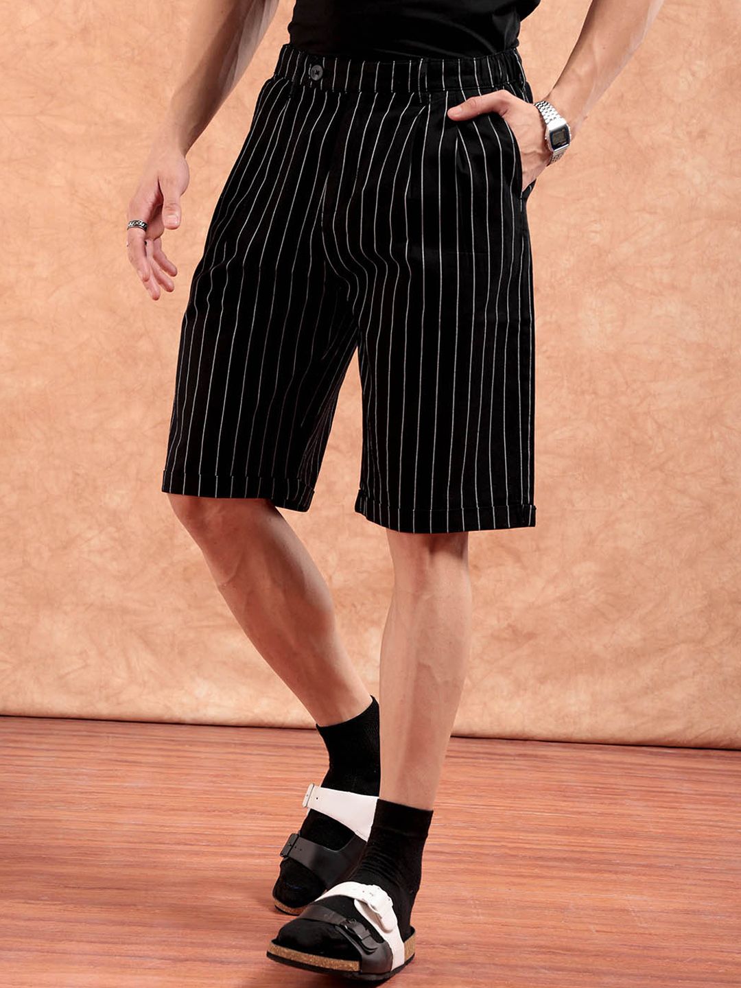 The Indian Garage Co Men Striped Loose Fit Technology Shorts
