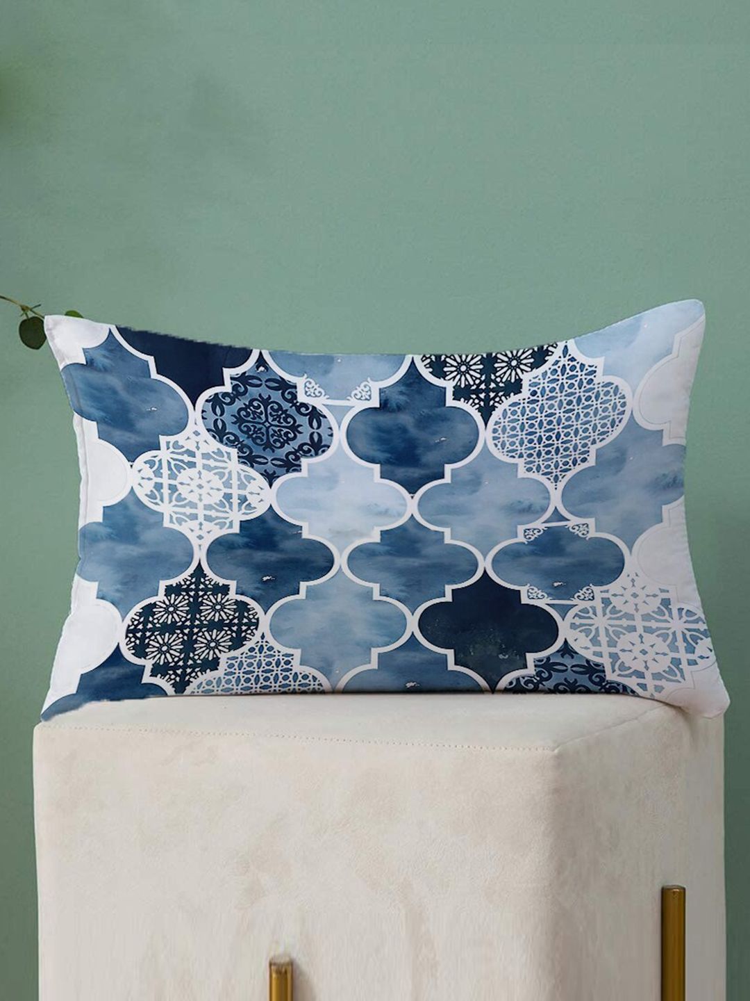 STITCHNEST Blue & Yellow Set of 2 Ethnic Motifs Rectangle Cushion Covers