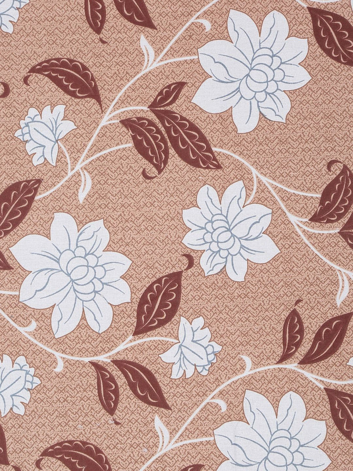 KLOTTHE Beige & White Floral Printed Pure Cotton 400 TC Single Cadar Dengan Sarung Bantal
