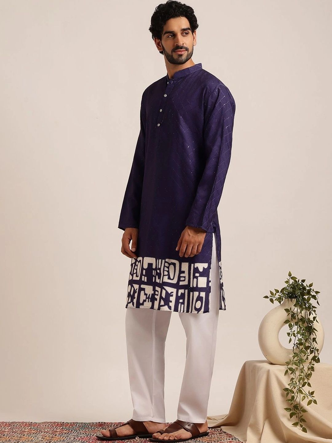 Anouk Men Geometric Printed Indie Prints Kurta