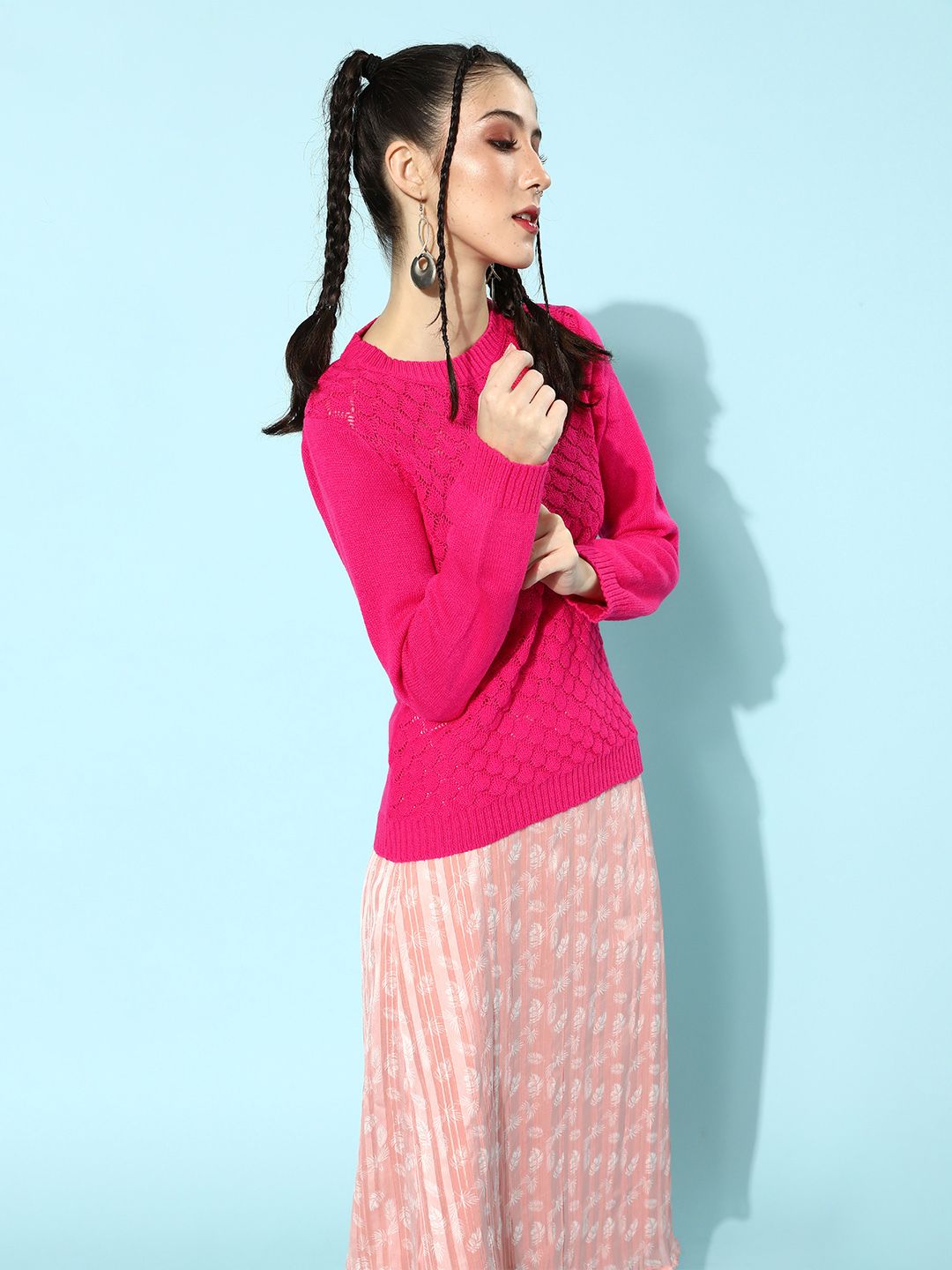 STREET 9 Women Fuchsia Acrylic Pullover