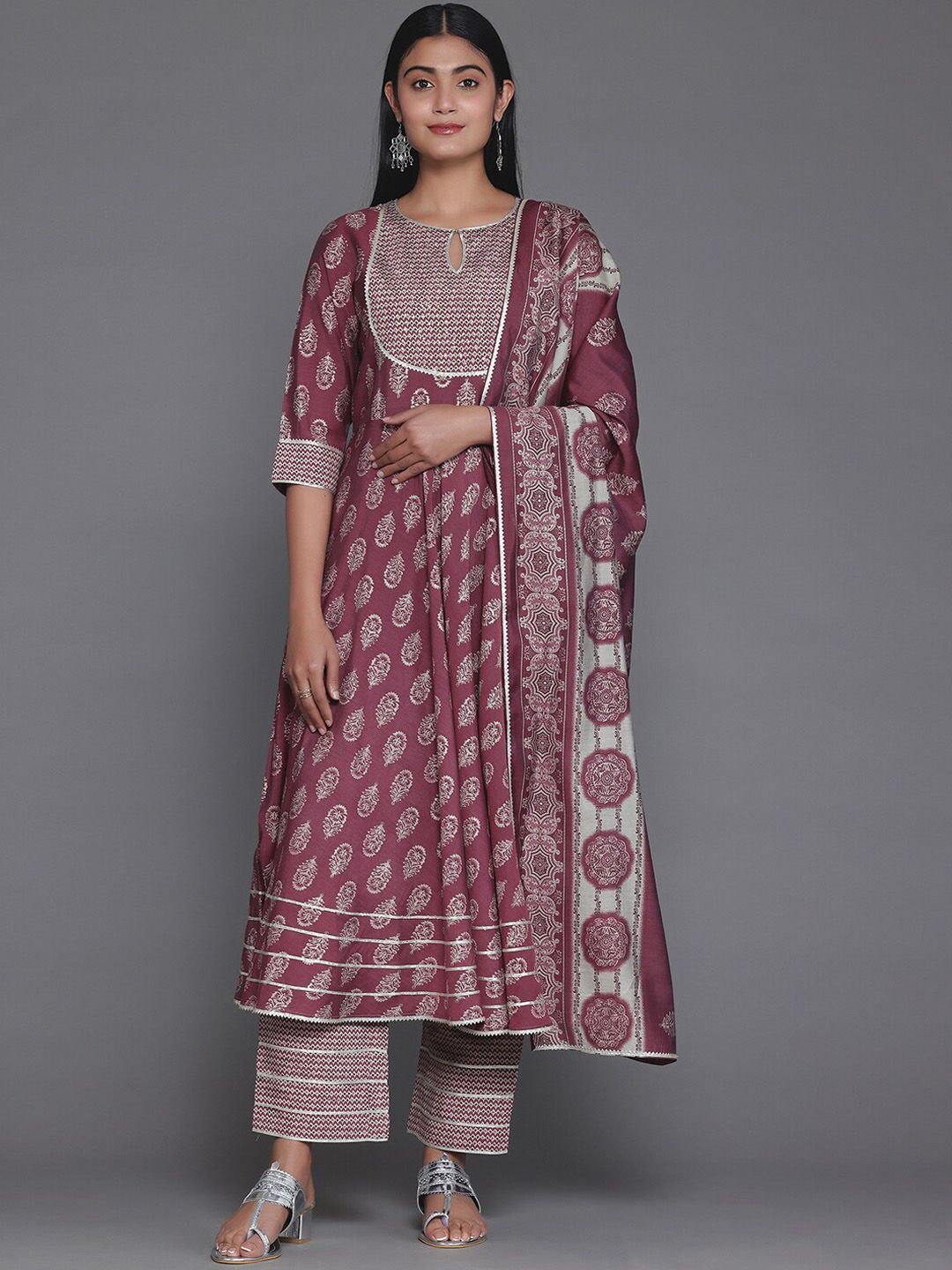 Libas Floral Printed Empire Gotta Patti Kurta with Palazzos & With Dupatta
