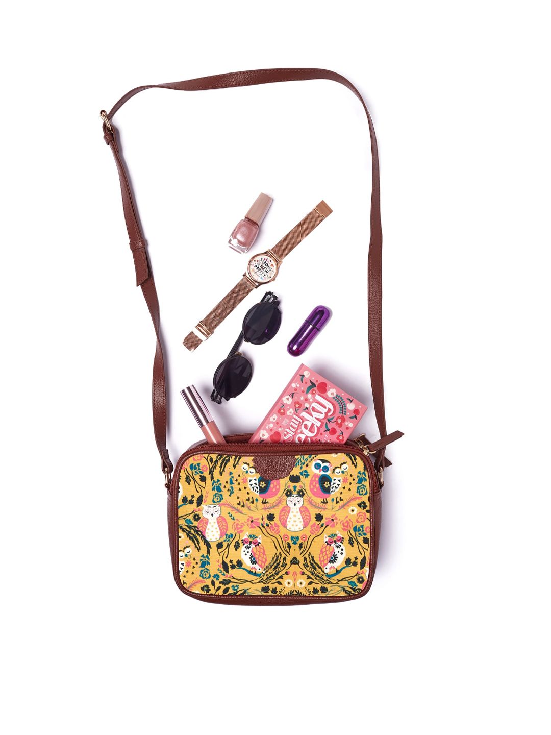 TEAL BY CHUMBAK Floral Printed Structured Sling Bag