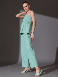 STREET 9 Solid Off Shoulder Top With Flared Trousers Co-Ords