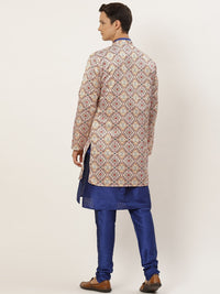 SOJANYA Men Blue Kurta with Churidar & Jacket