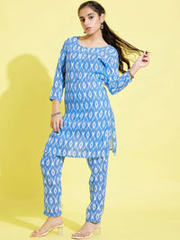 VASTRAMAY Girls Blue Ethnic Motifs Printed Kurta with Trousers