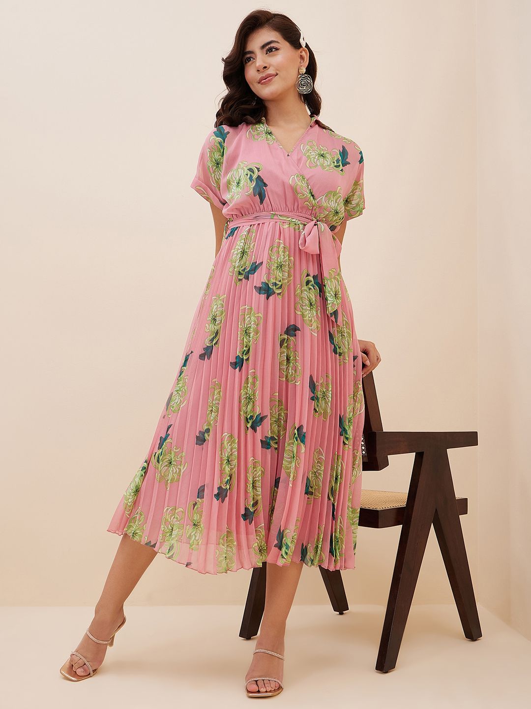 Antheaa Floral Printed Empire Midi Dress