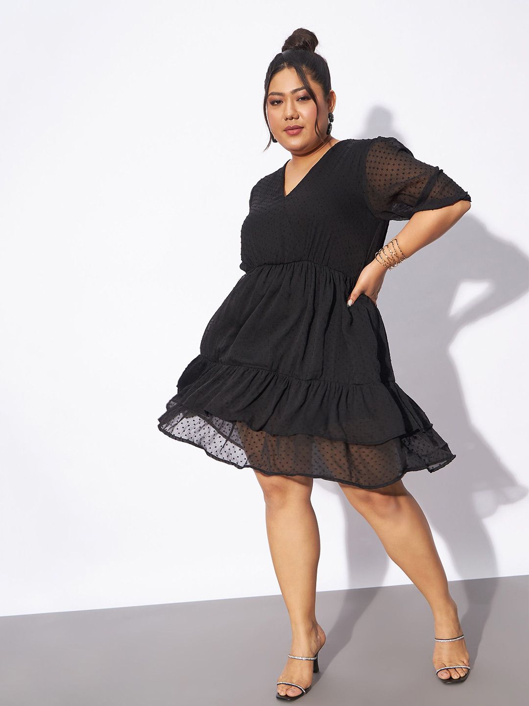 SASSAFRAS Curve Plus Size V-Neck Fit & Flare Dress