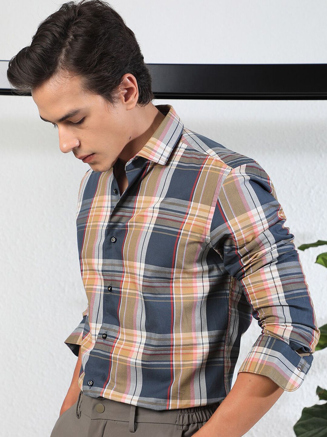 RARE RABBIT Men Assis Slim Fit Tartan Opaque Checked Cotton Shirt