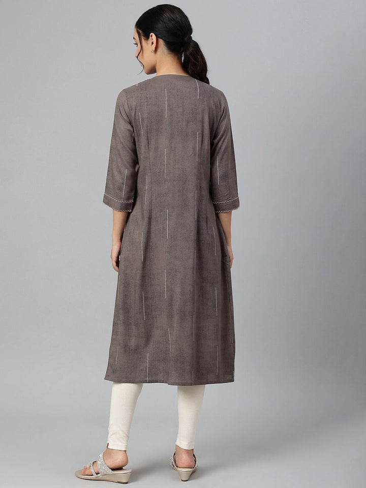 W Women Charcoal Grey Button Down Pleated Kurta