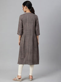 W Women Charcoal Grey Button Down Pleated Kurta