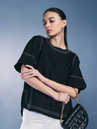 AND Round Neck Flared Sleeves Top